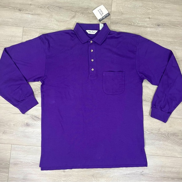 Eddie Bauer Other - NWT Vintage 90s Eddie Bauer Polo Shirt Mens Large Purple Long Sleeve Collared